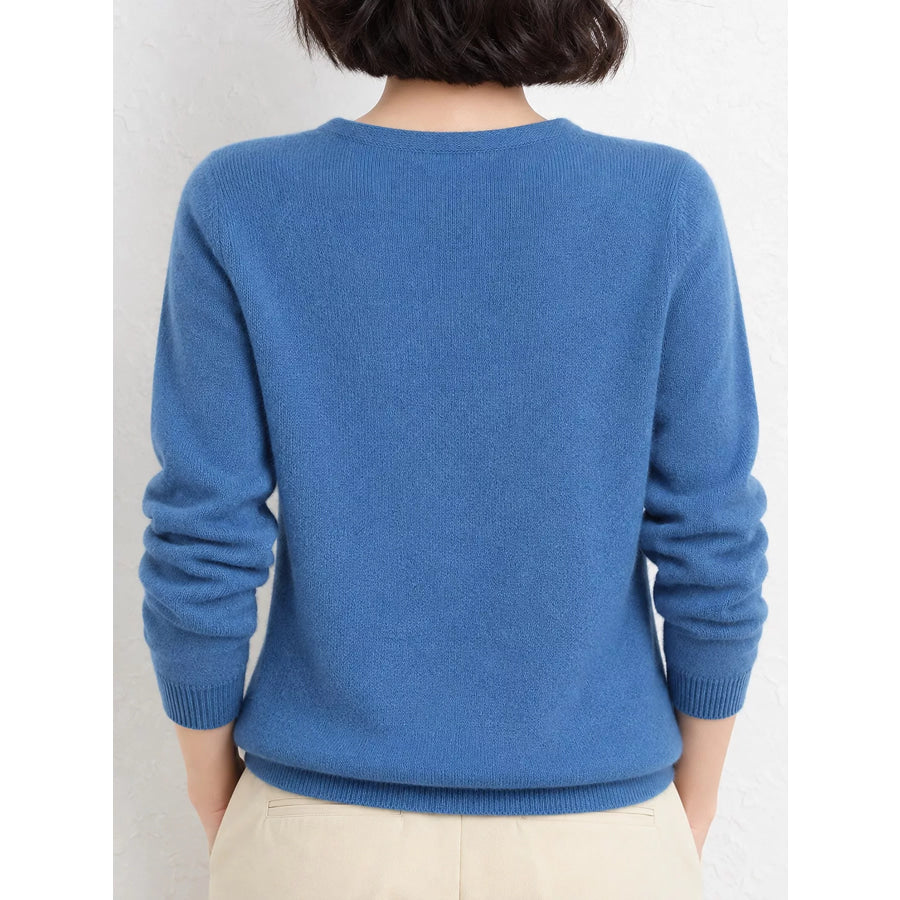 Elegant V-Neck Long Sleeve Soft Knit Top Apparel and Accessories