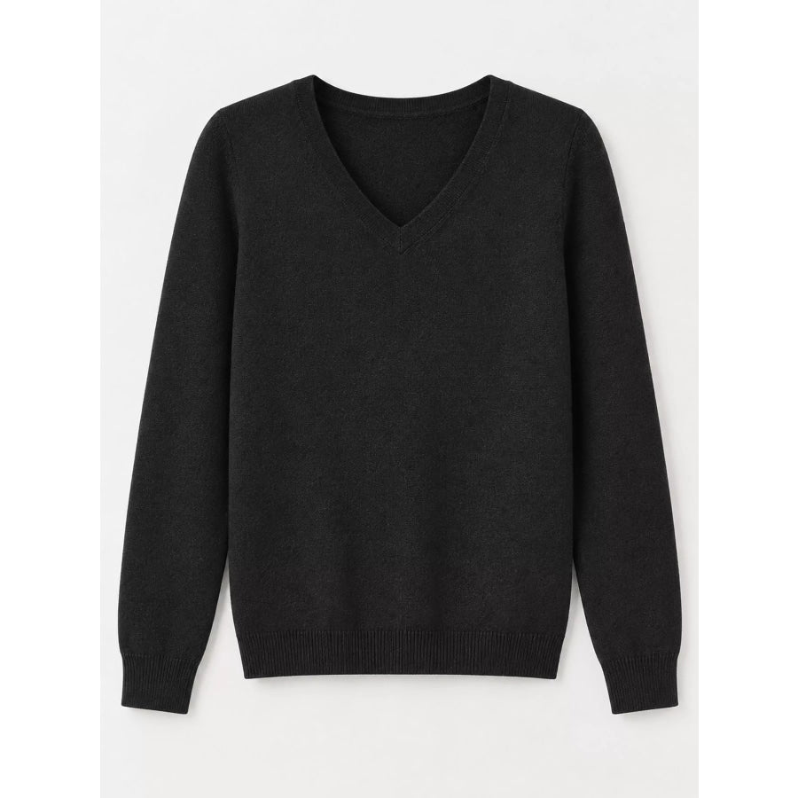 Elegant V-Neck Long Sleeve Soft Knit Top Apparel and Accessories