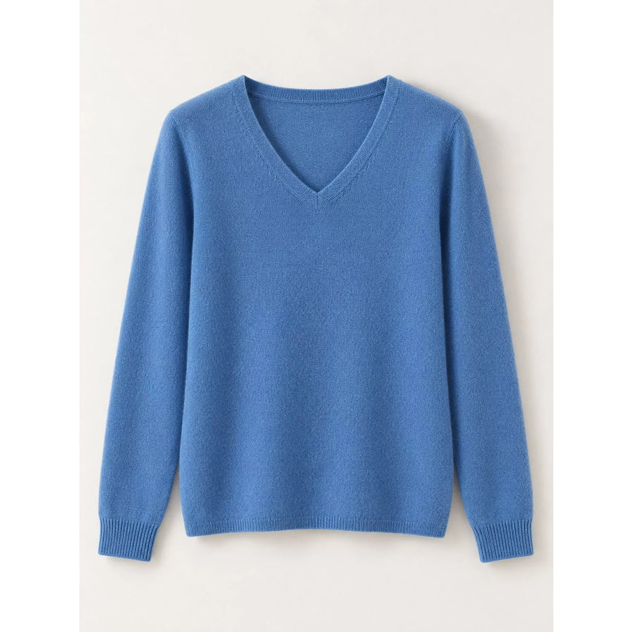 Elegant V-Neck Long Sleeve Soft Knit Top Apparel and Accessories