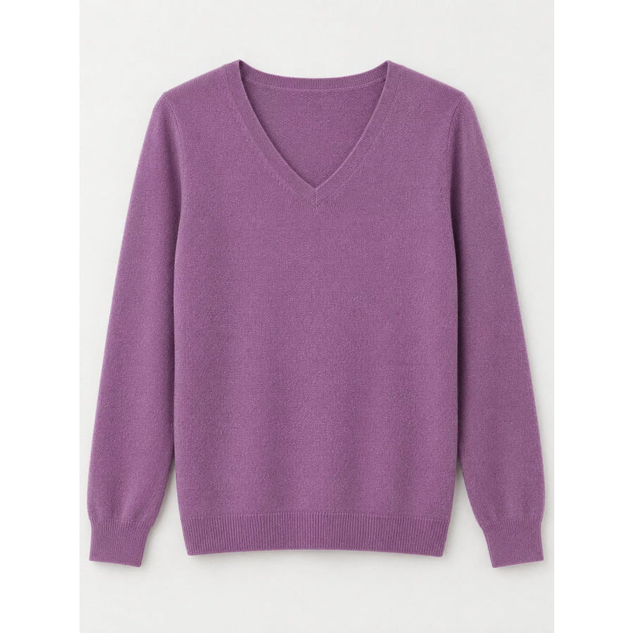 Elegant V-Neck Long Sleeve Soft Knit Top Apparel and Accessories