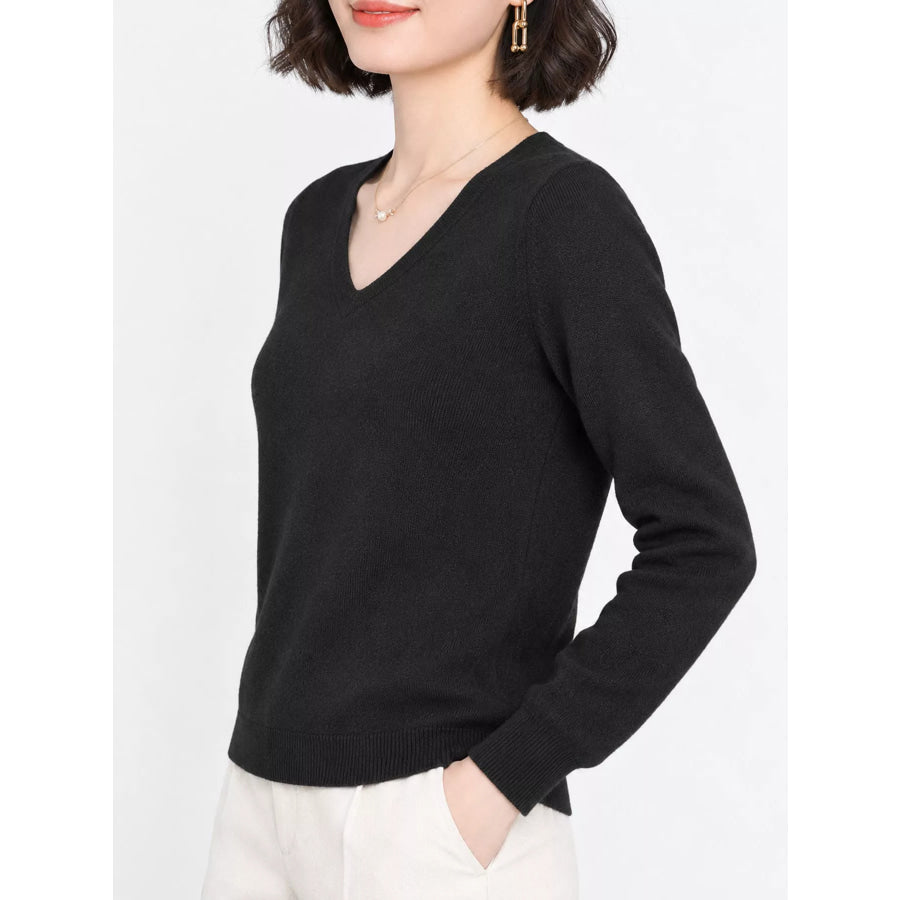 Elegant V-Neck Long Sleeve Soft Knit Top Apparel and Accessories