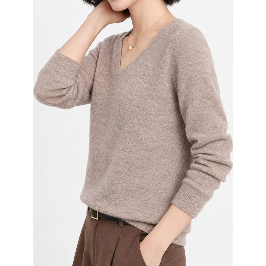 Elegant V-Neck Long Sleeve Soft Knit Top Apparel and Accessories