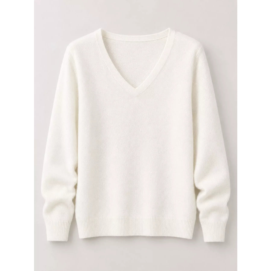 Elegant V-Neck Long Sleeve Soft Knit Top Apparel and Accessories