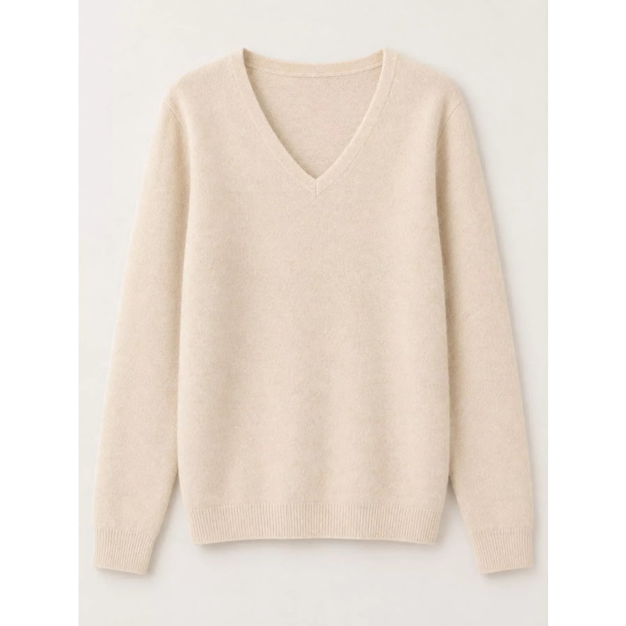 Elegant V-Neck Long Sleeve Soft Knit Top Apparel and Accessories