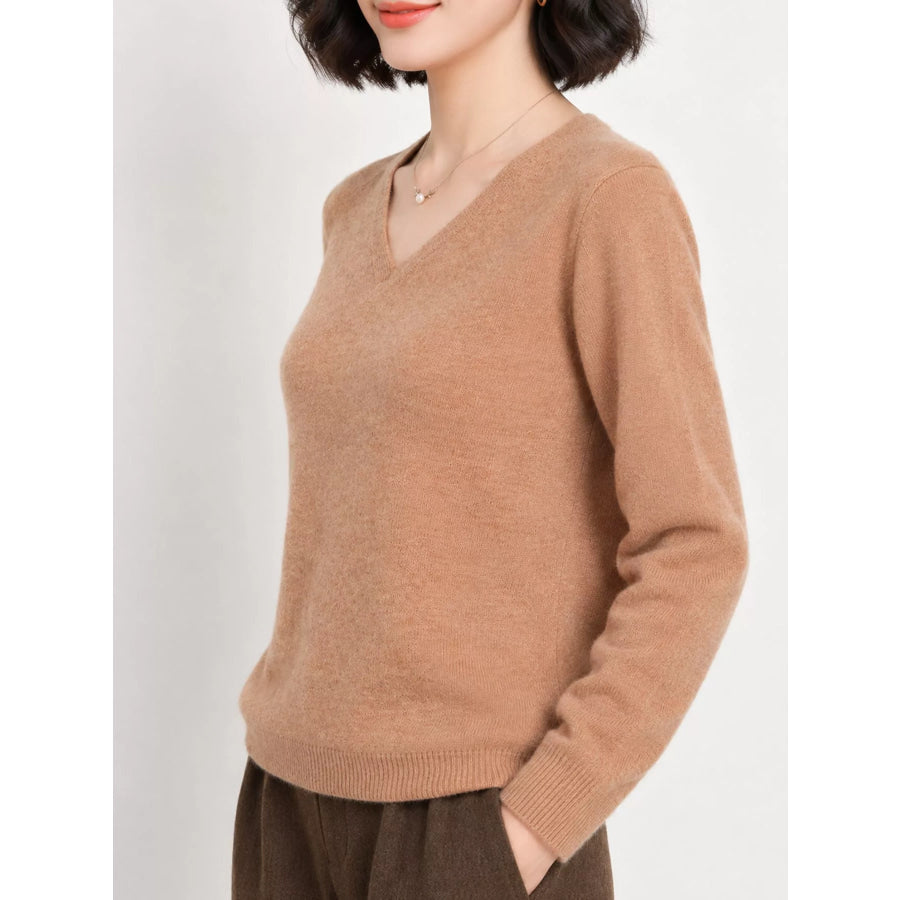 Elegant V-Neck Long Sleeve Soft Knit Top Apparel and Accessories