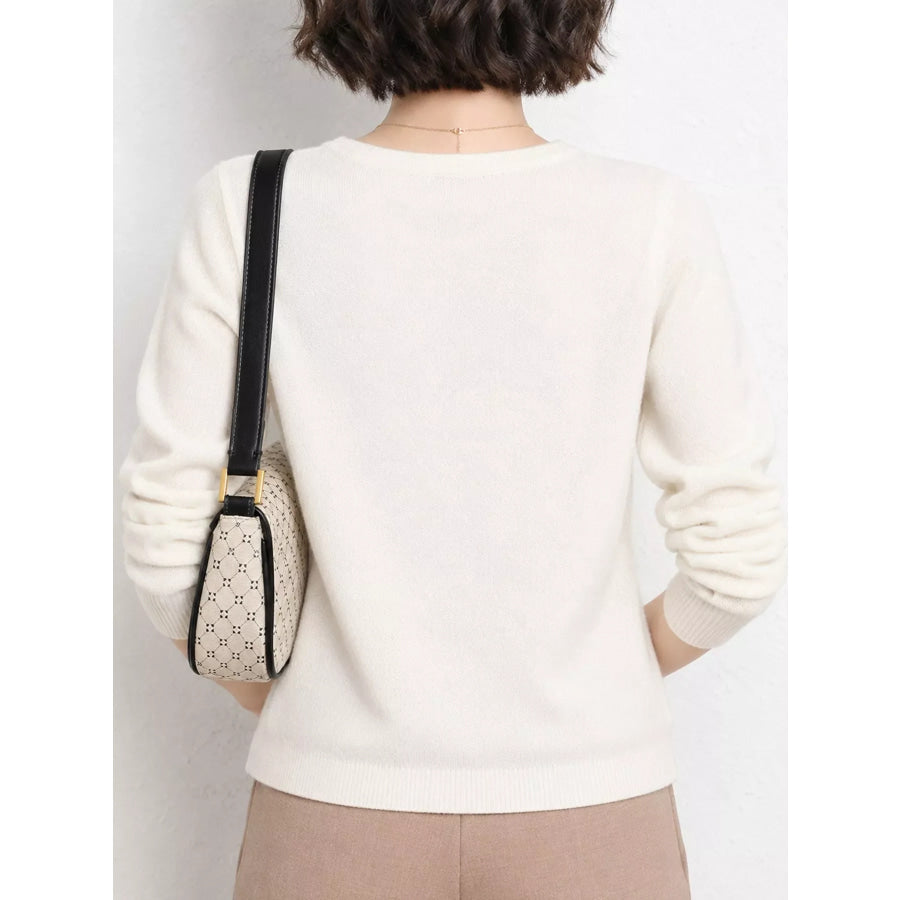 Elegant V-Neck Long Sleeve Soft Knit Top Apparel and Accessories