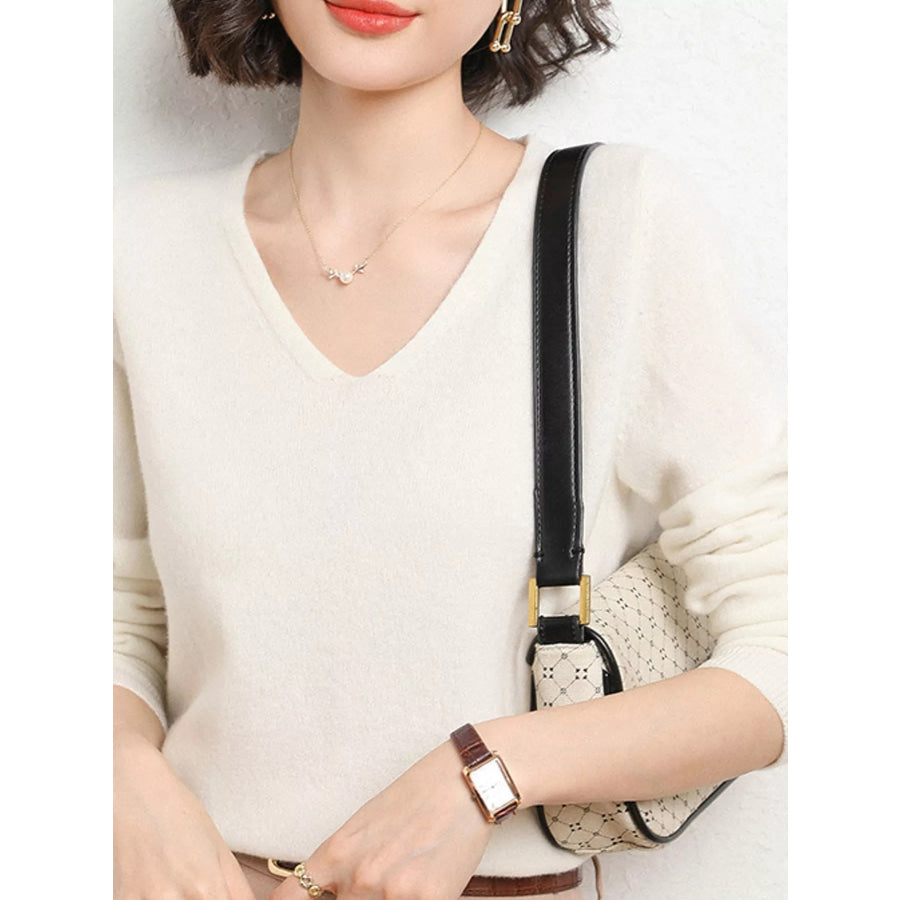 Elegant V-Neck Long Sleeve Soft Knit Top Apparel and Accessories