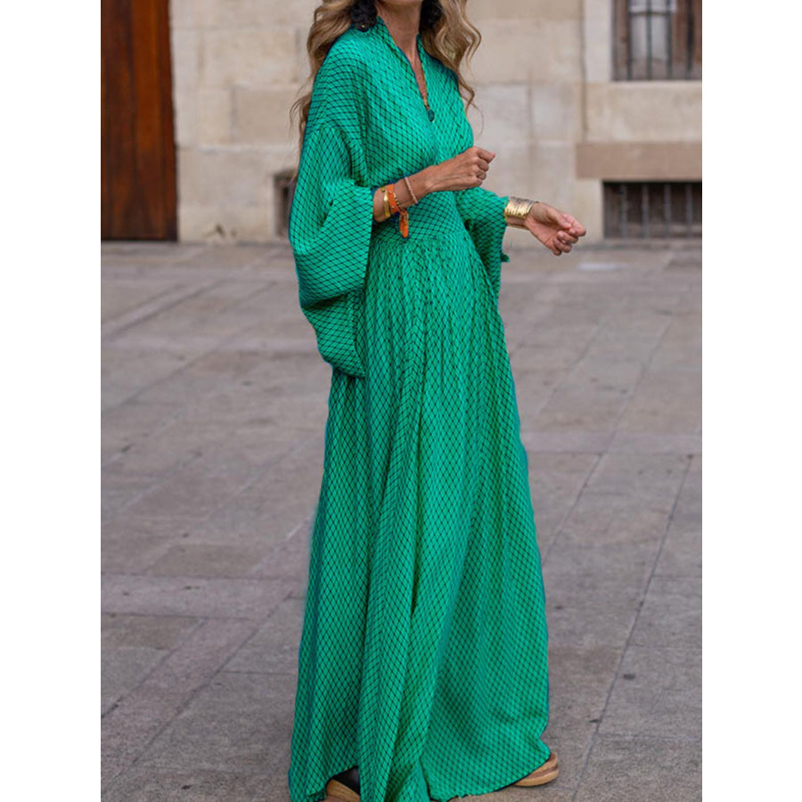 Elegant V-Neck Maxi Dress with Flowy Sleeves Green / S Apparel and Accessories