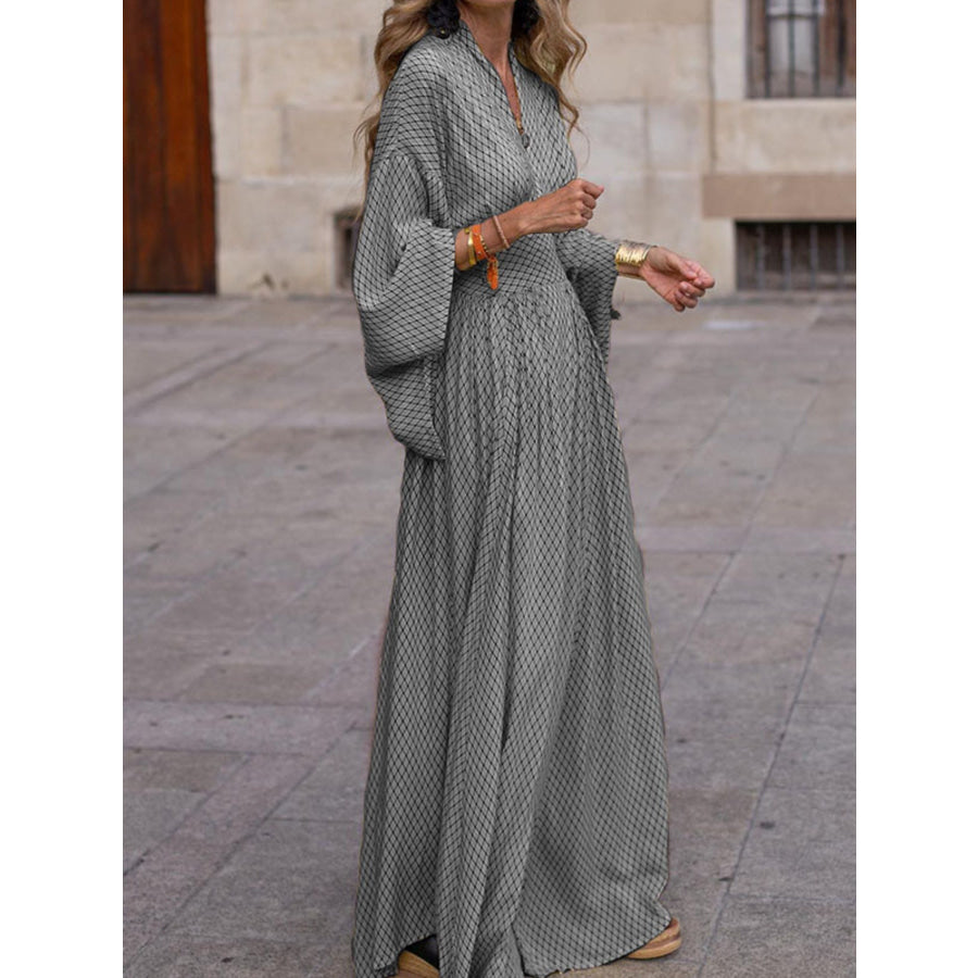 Elegant V-Neck Maxi Dress with Flowy Sleeves Grey / S Apparel and Accessories