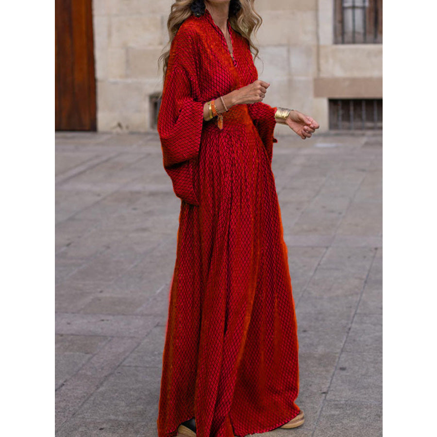 Elegant V-Neck Maxi Dress with Flowy Sleeves Red / S Apparel and Accessories