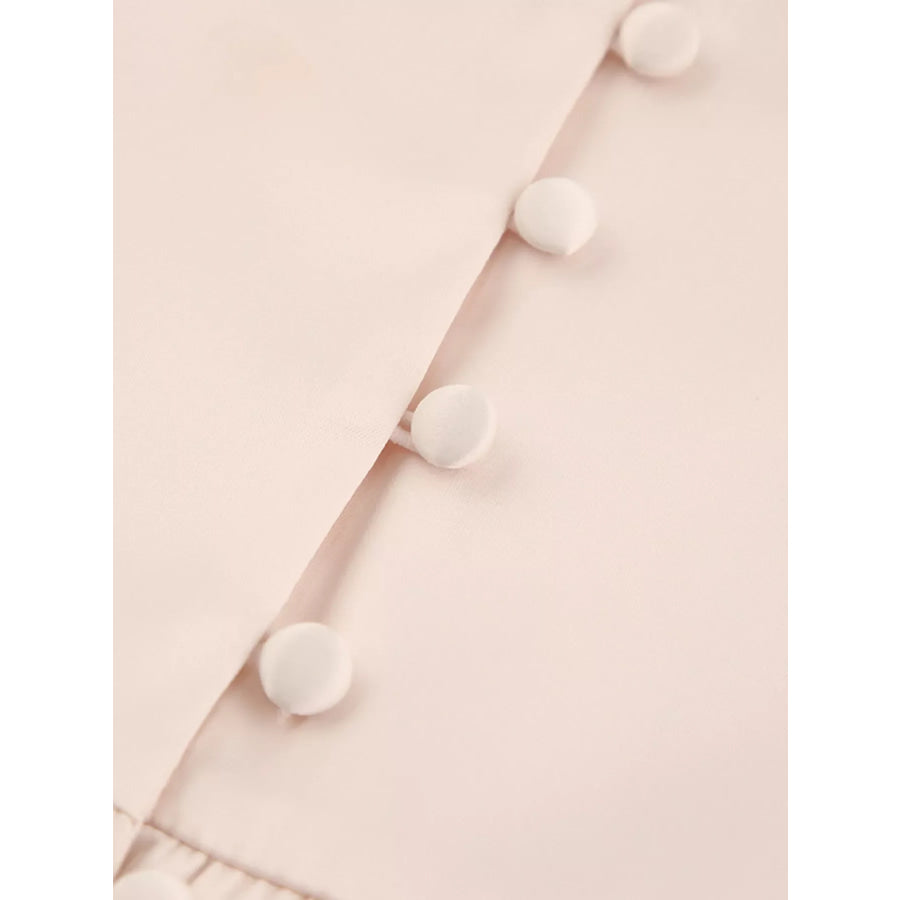 Elegant V-Neck Puff Sleeve Button-Down Midi Dress Apparel and Accessories