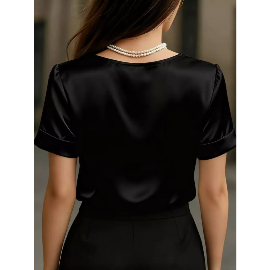 Elegant V-Neck Short Sleeve Ruched Top Apparel and Accessories