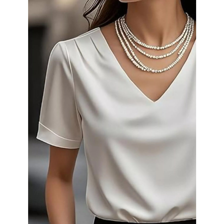 Elegant V-Neck Short Sleeve Ruched Top Apparel and Accessories
