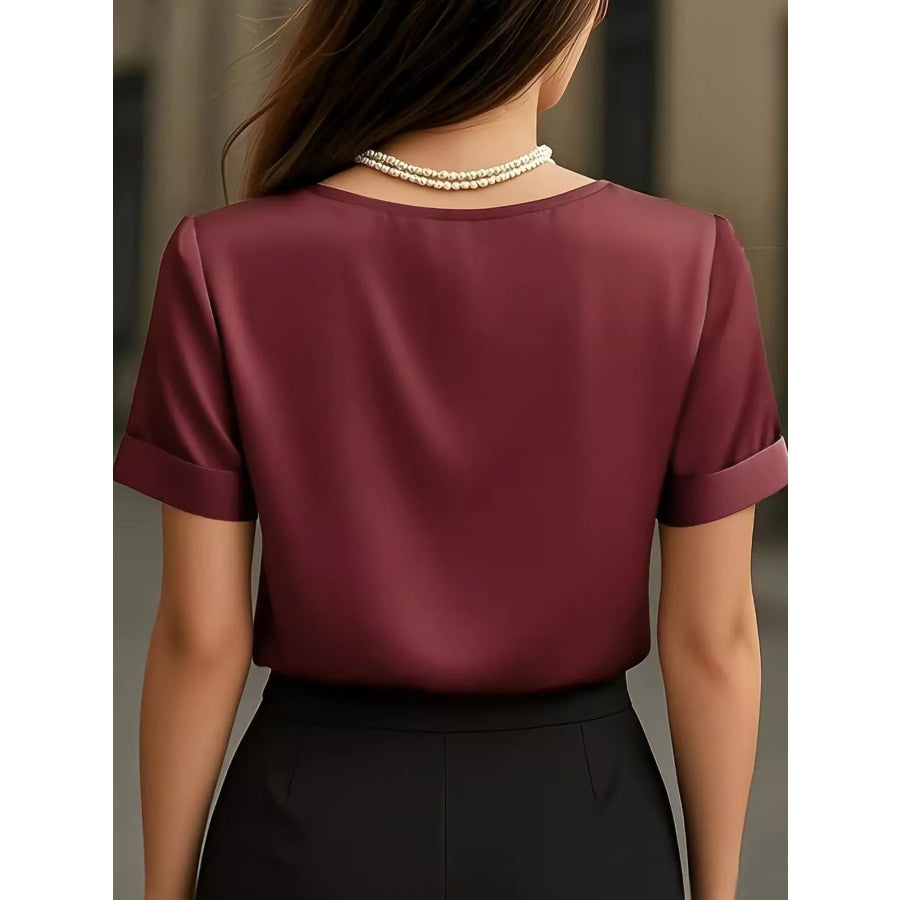 Elegant V-Neck Short Sleeve Ruched Top Apparel and Accessories