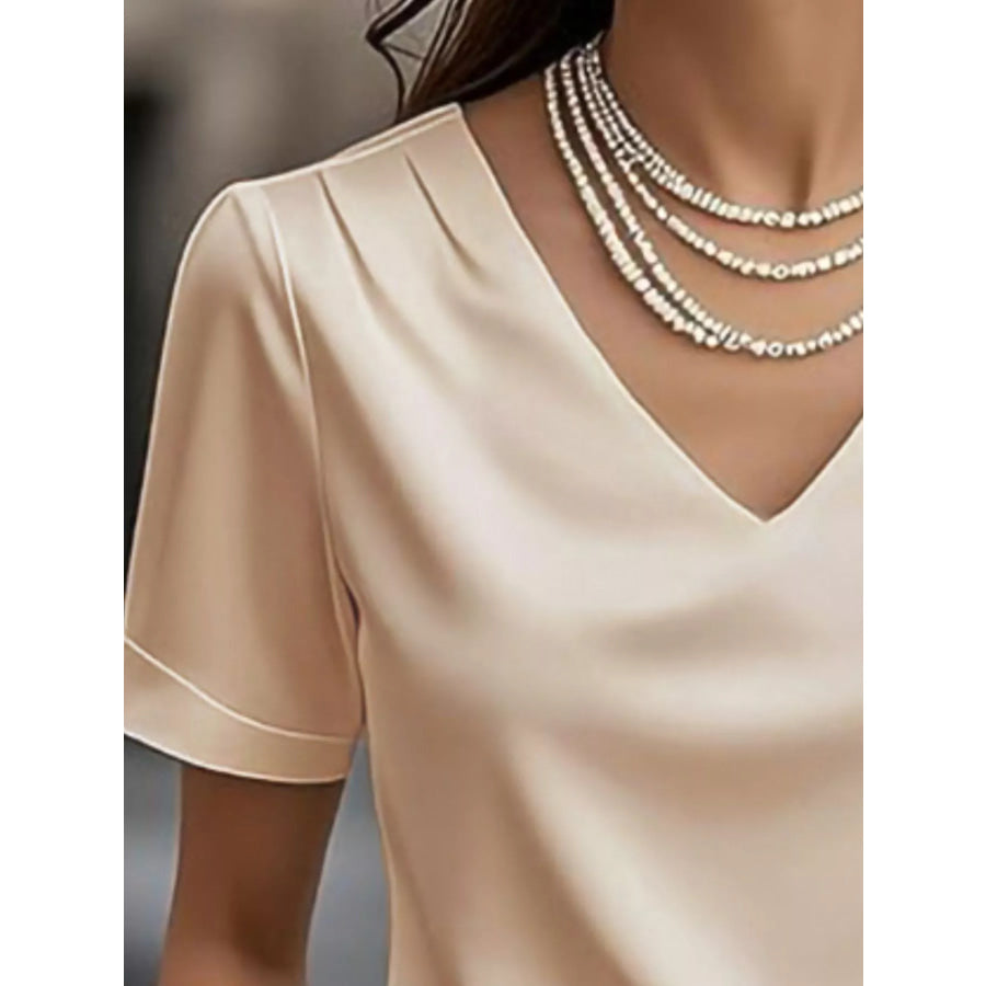 Elegant V-Neck Short Sleeve Ruched Top Apparel and Accessories