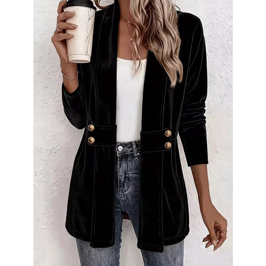 Elegant Velvet Open-Front Outerwear Black / S Apparel and Accessories