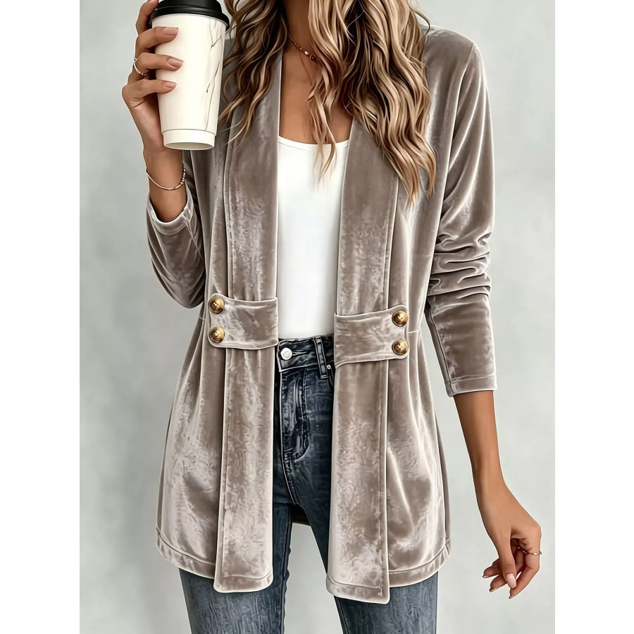 Elegant Velvet Open-Front Outerwear Camel / S Apparel and Accessories