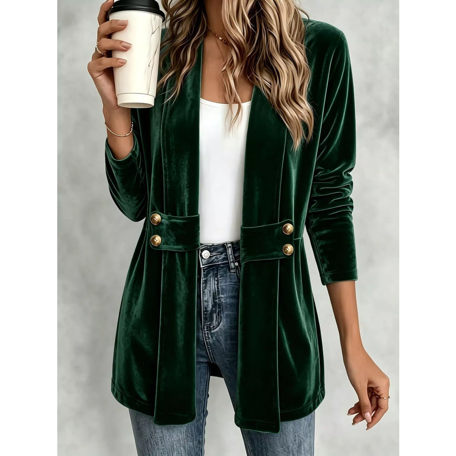 Elegant Velvet Open-Front Outerwear Dark Green / S Apparel and Accessories