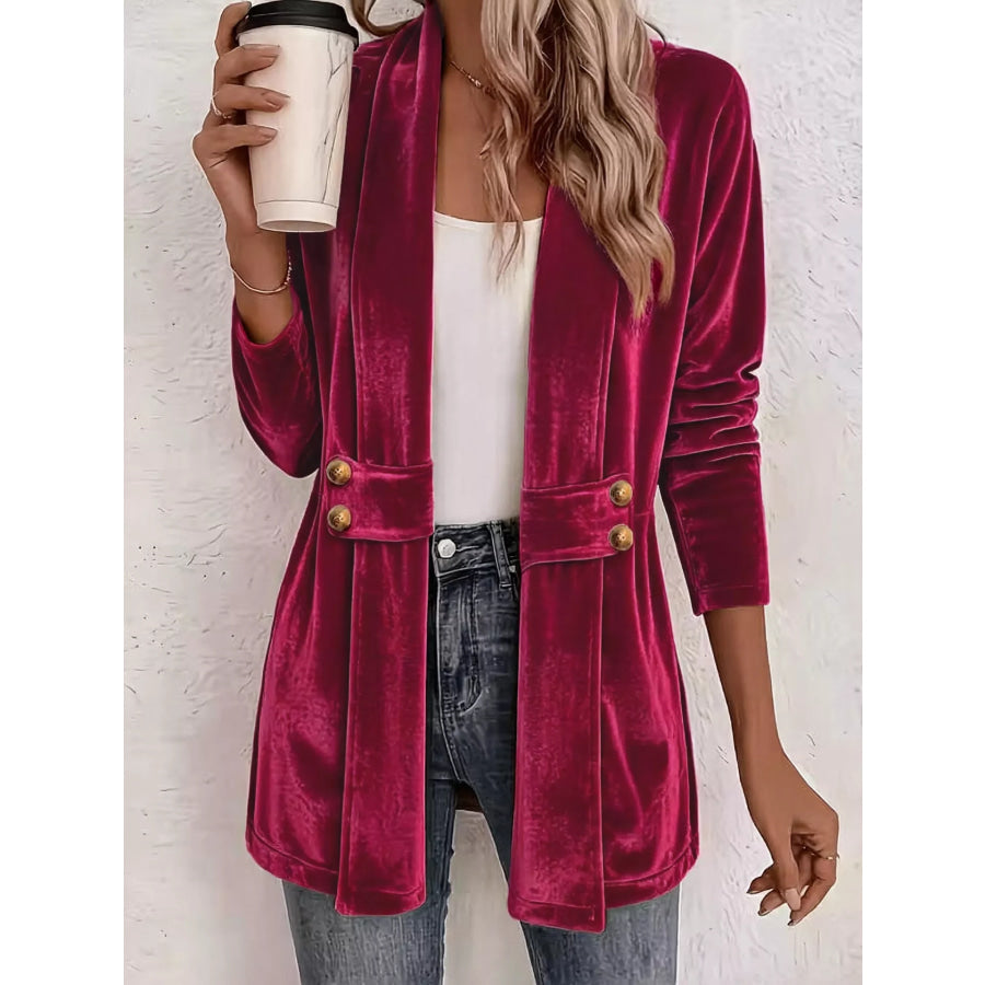 Elegant Velvet Open-Front Outerwear Red / S Apparel and Accessories