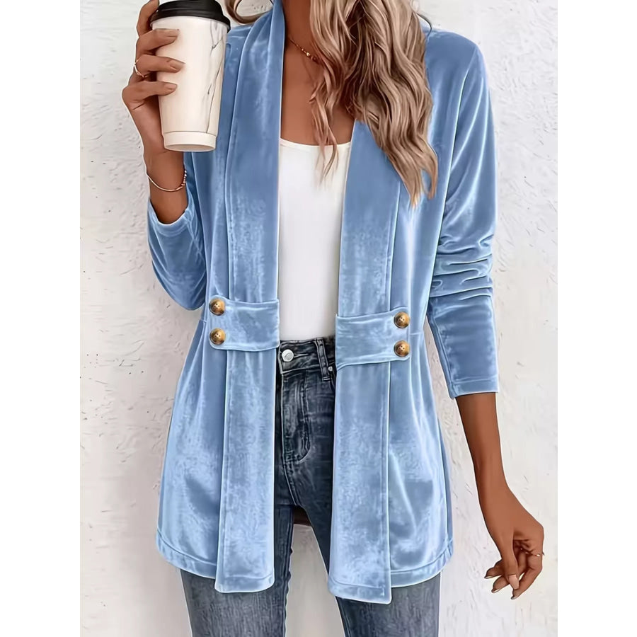 Elegant Velvet Open-Front Outerwear Sky Blue / S Apparel and Accessories