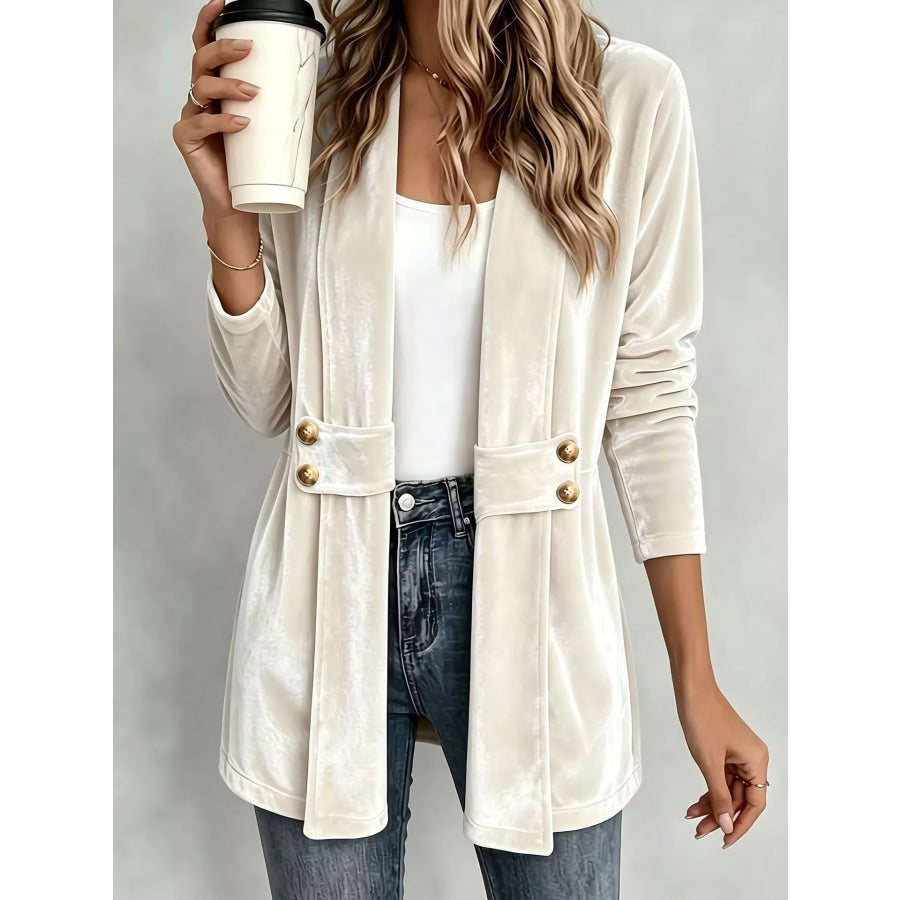 Elegant Velvet Open-Front Outerwear White / S Apparel and Accessories