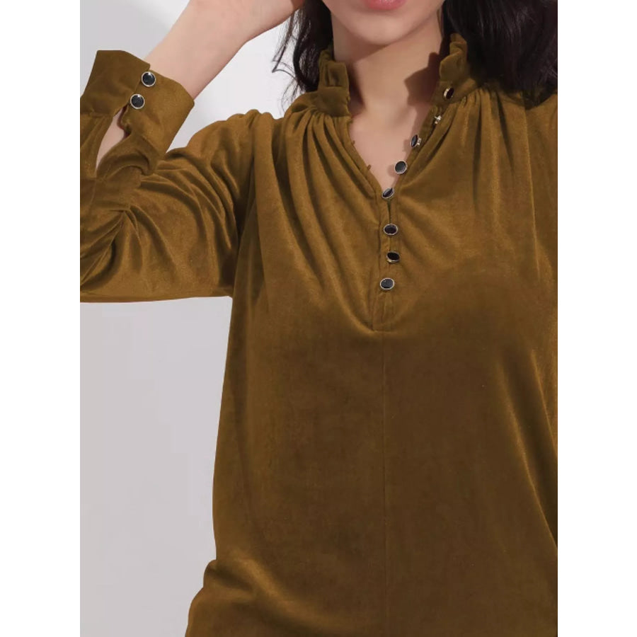 Elegant Velvet Ruffle Neck Blouse Apparel and Accessories