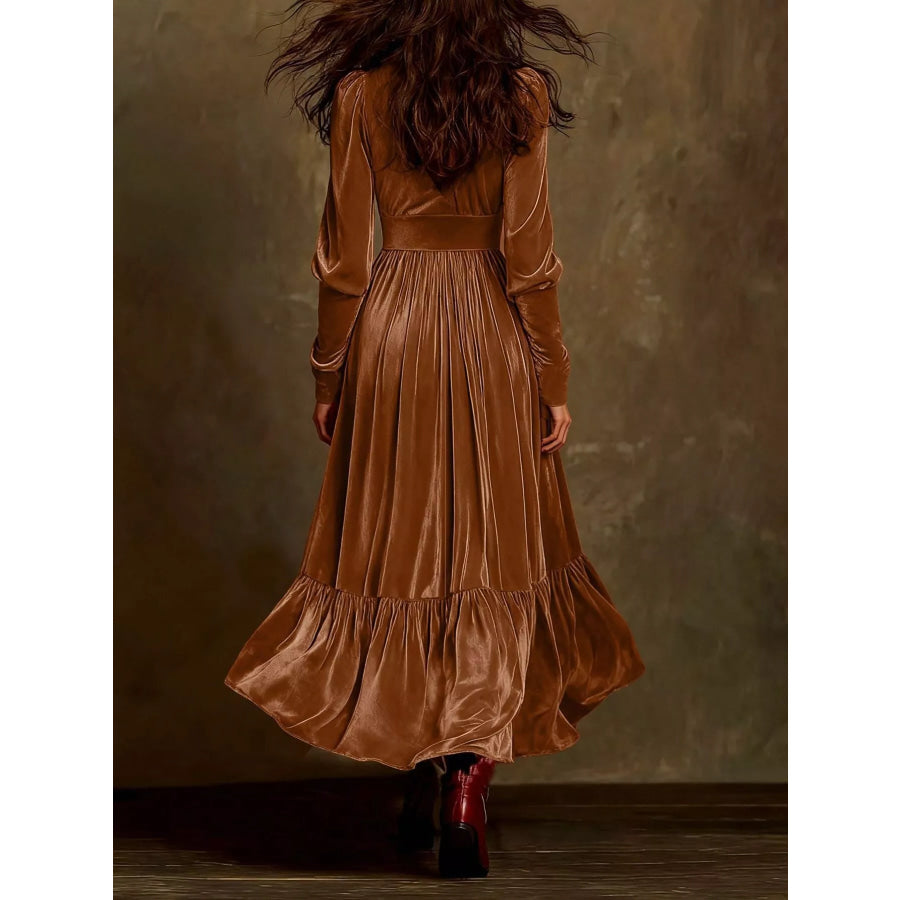Elegant Velvet V-Neck Long Sleeve Maxi Dress Apparel and Accessories