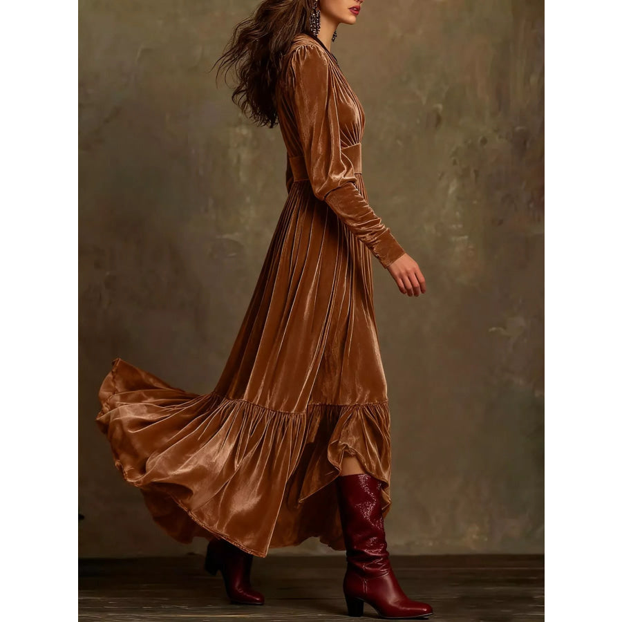 Elegant Velvet V-Neck Long Sleeve Maxi Dress Apparel and Accessories