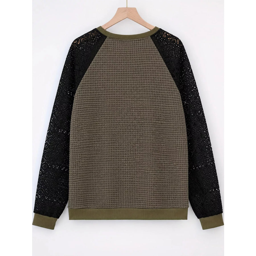 Elegant Waffle Knit T-Shirt with Lace Sleeves Apparel and Accessories