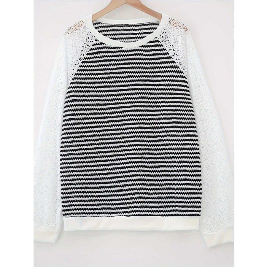 Elegant Waffle Knit T-Shirt with Lace Sleeves Apparel and Accessories