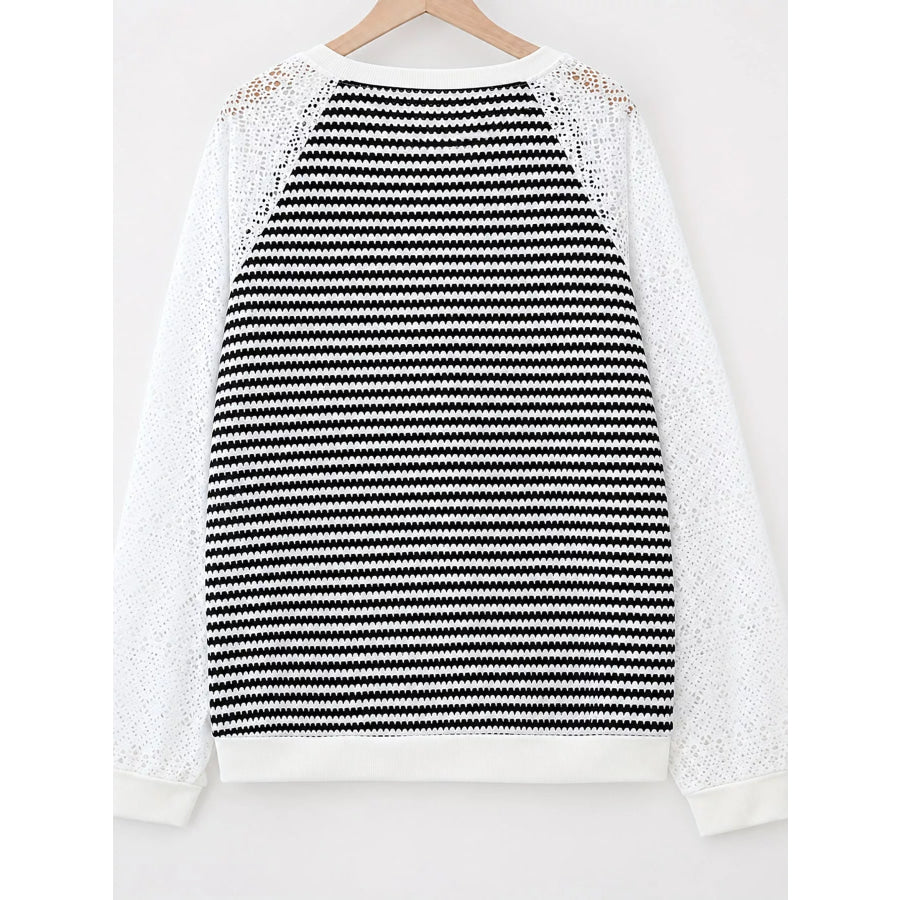 Elegant Waffle Knit T-Shirt with Lace Sleeves Apparel and Accessories