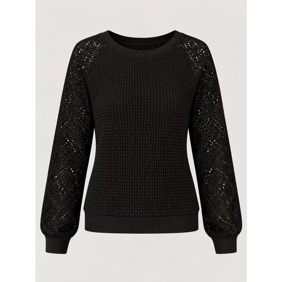 Elegant Waffle Knit T-Shirt with Lace Sleeves Apparel and Accessories