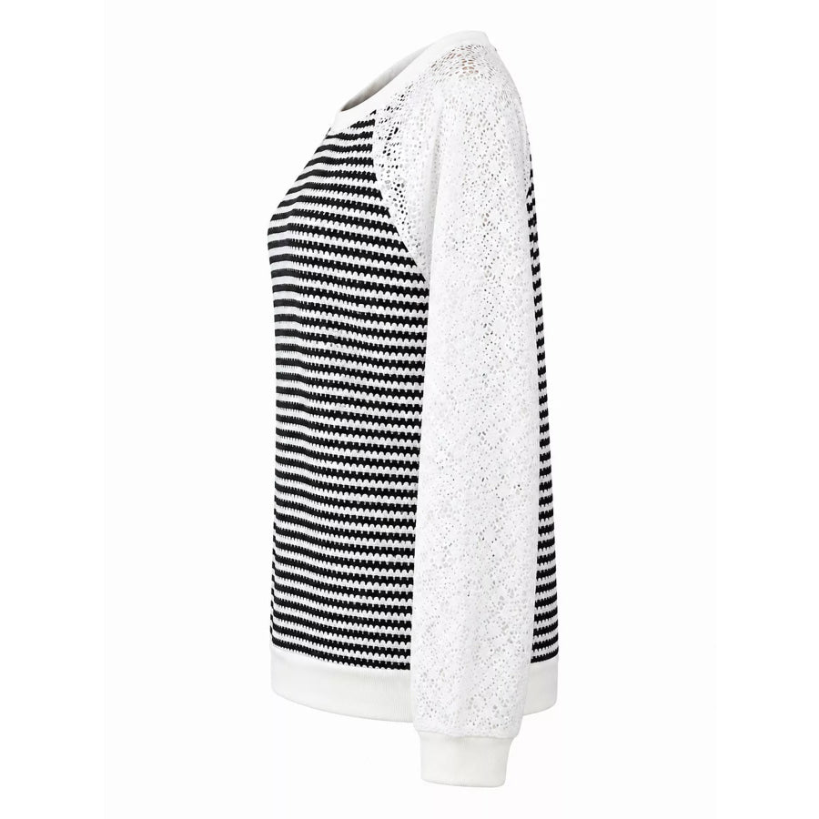 Elegant Waffle Knit T-Shirt with Lace Sleeves Apparel and Accessories