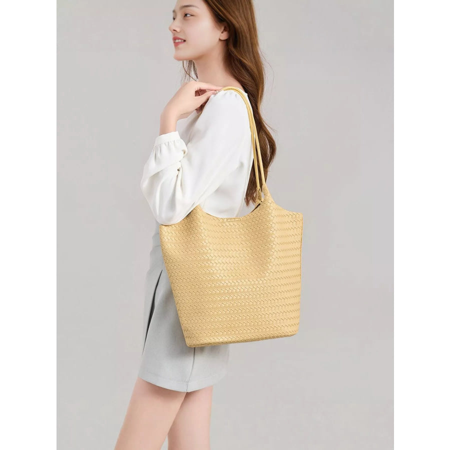 Elegant Woven Texture Tote Handbag Yellow / onesize Apparel and Accessories