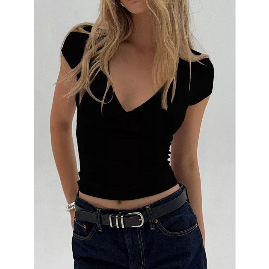 Elegant Wrap V-Neck Slim Fit T-Shirt Apparel and Accessories