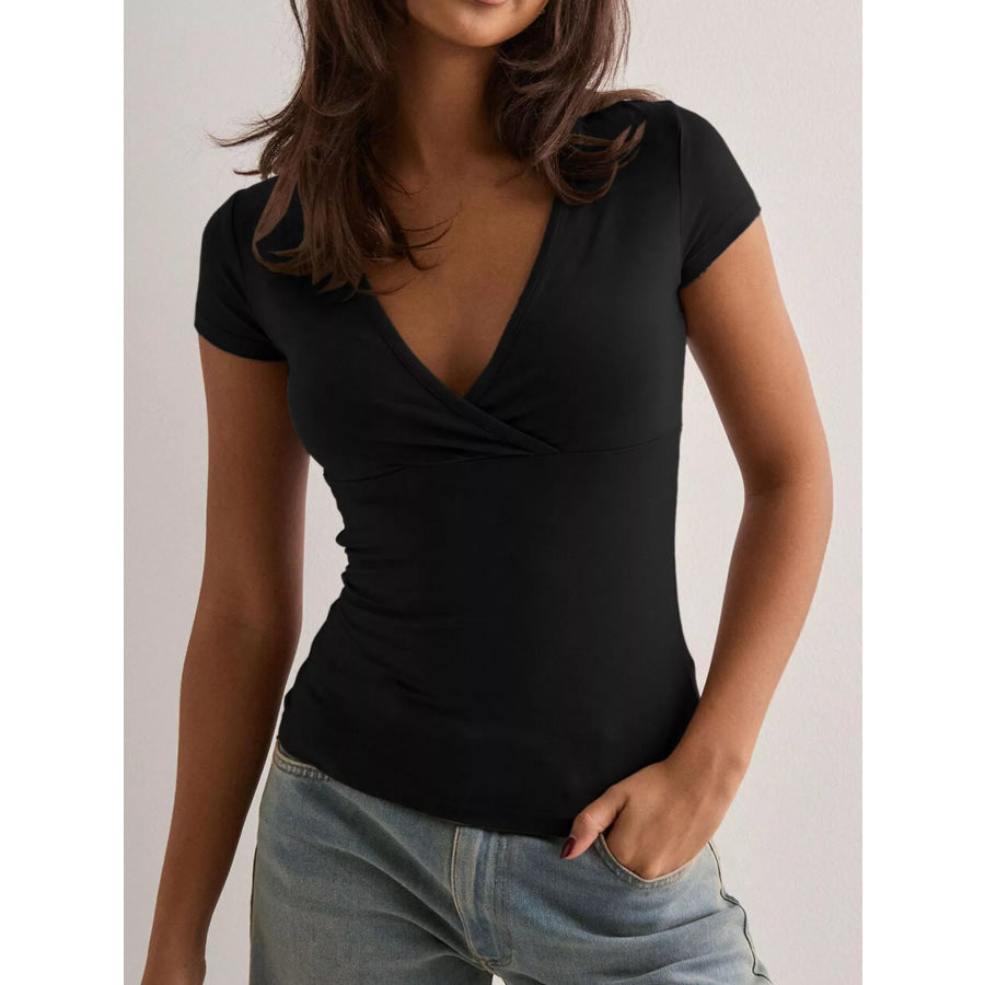 Elegant Wrap V-Neck Slim Fit T-Shirt Apparel and Accessories