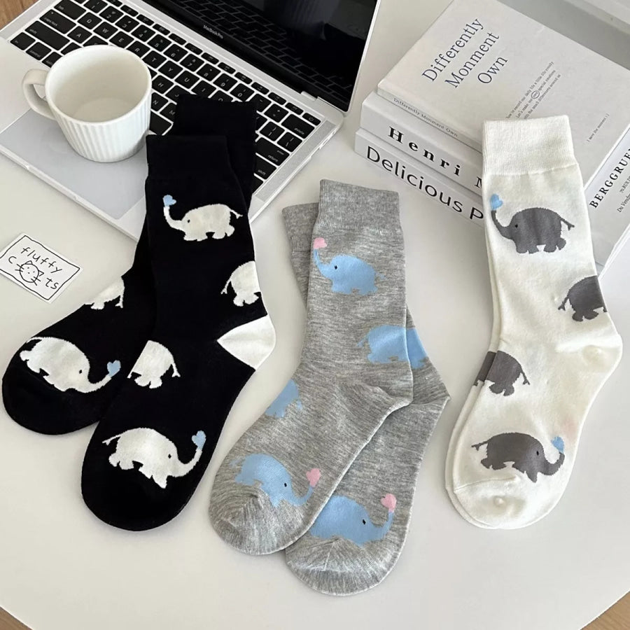 Elephant Pattern Crew Socks Apparel and Accessories
