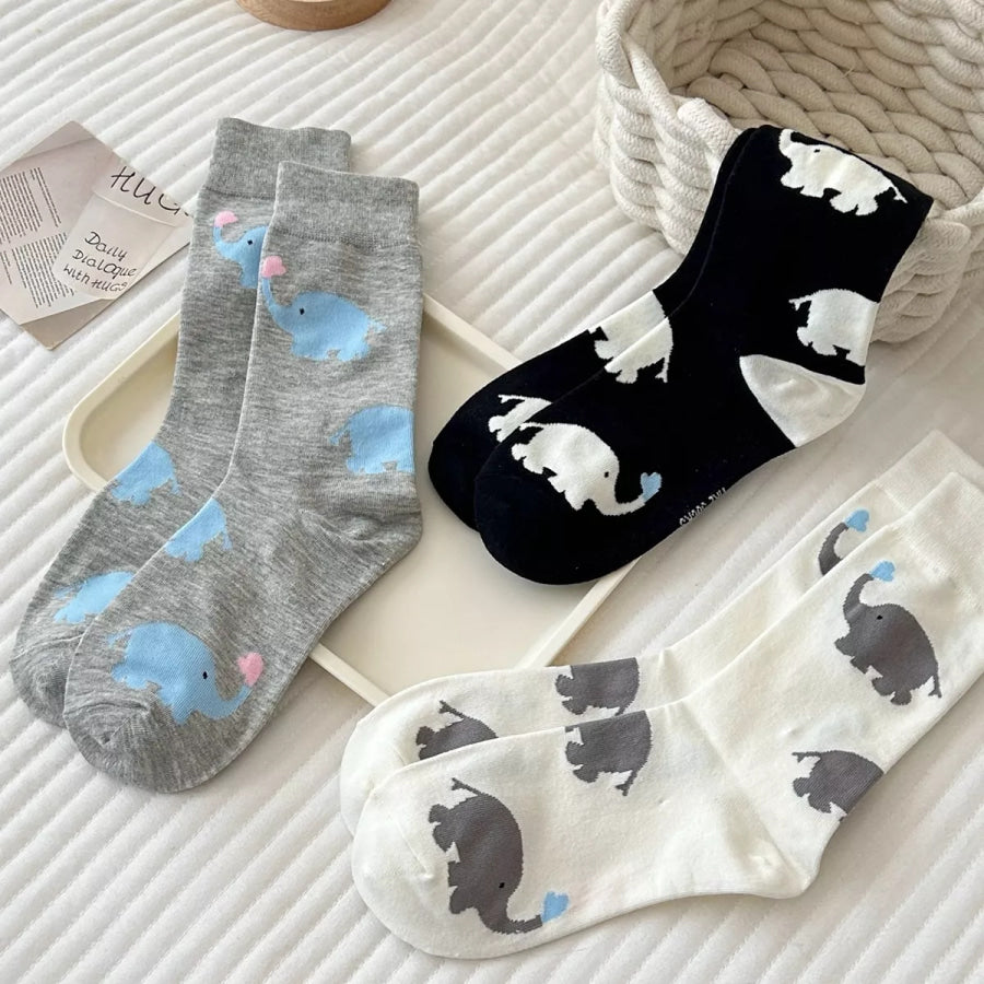 Elephant Pattern Crew Socks Apparel and Accessories