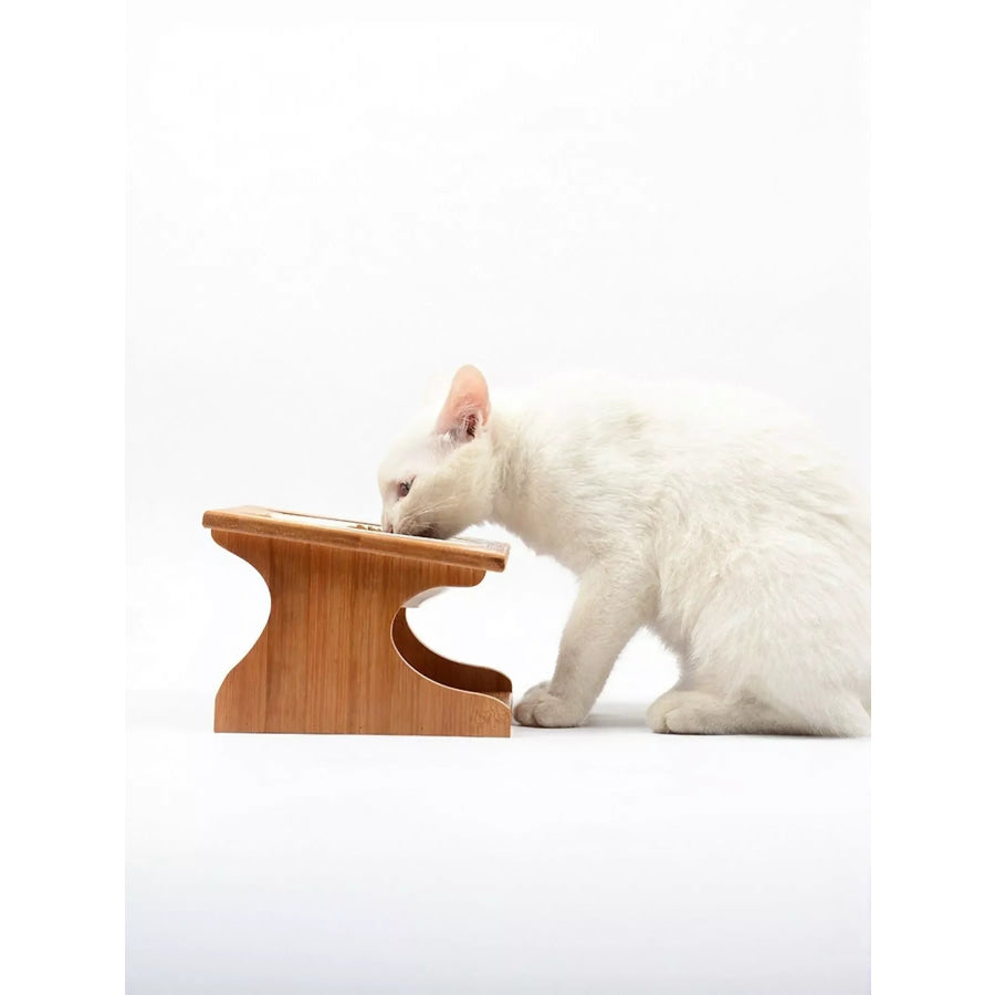Elevated Double Ceramic Pet Bowls with Bamboo Stand Double Bow / ONESIZE Apparel and Accessories