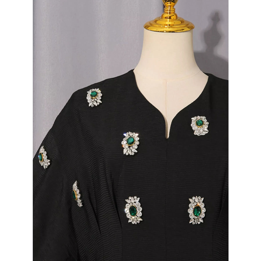 Embellished Puff Sleeve Midi Dress Apparel and Accessories