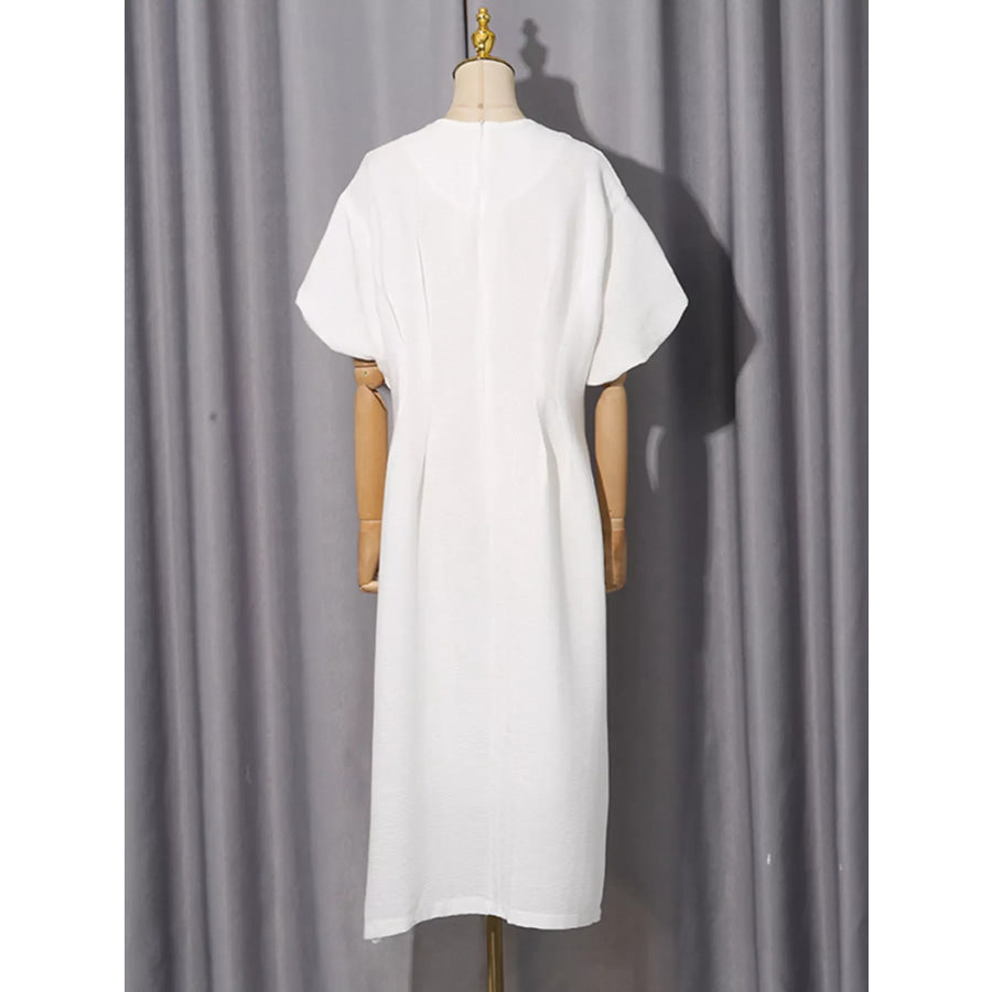 Embellished Puff Sleeve Midi Dress Apparel and Accessories