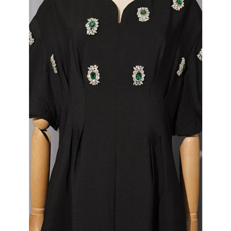Embellished Puff Sleeve Midi Dress Apparel and Accessories