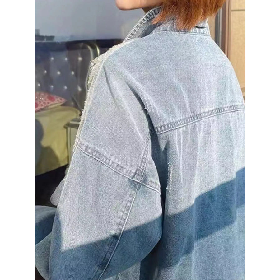 Embellished Rhinestone Snowflake Denim Jacket Apparel and Accessories
