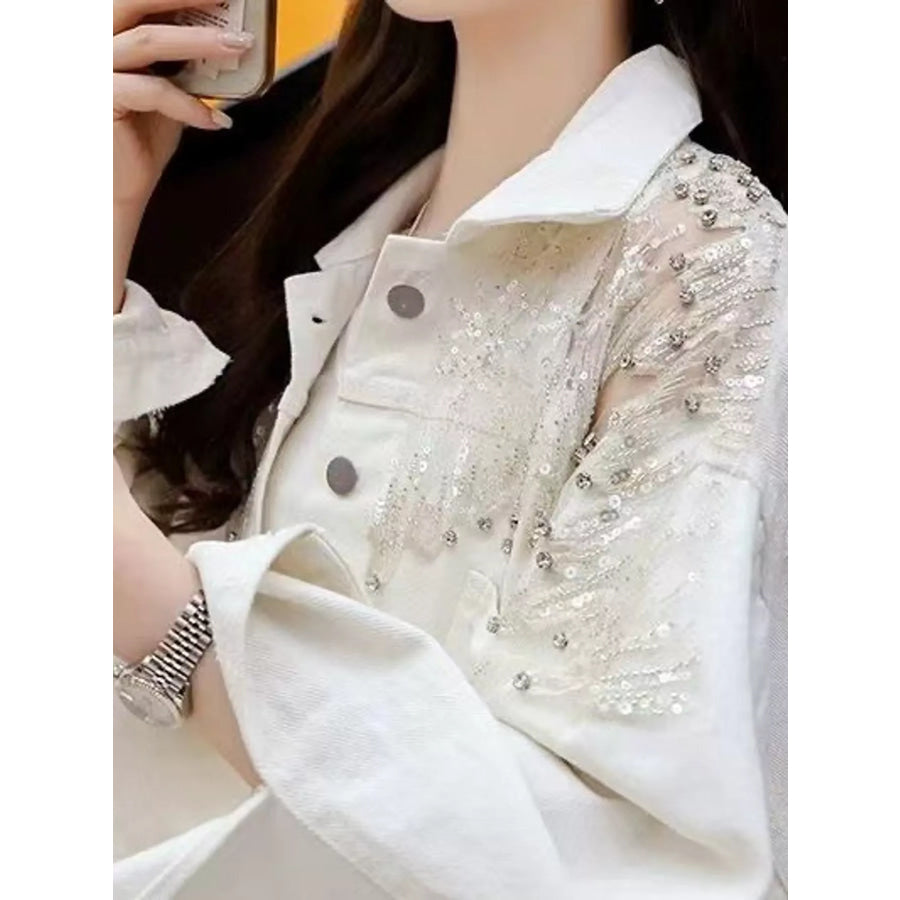 Embellished Rhinestone Snowflake Denim Jacket Apparel and Accessories