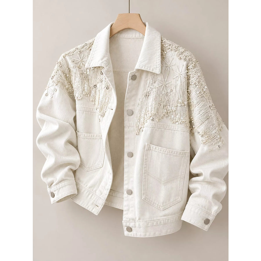 Embellished Rhinestone Snowflake Denim Jacket Apparel and Accessories