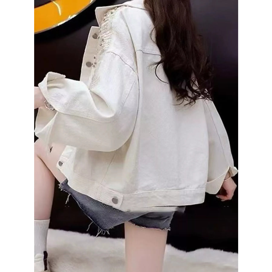 Embellished Rhinestone Snowflake Denim Jacket Apparel and Accessories