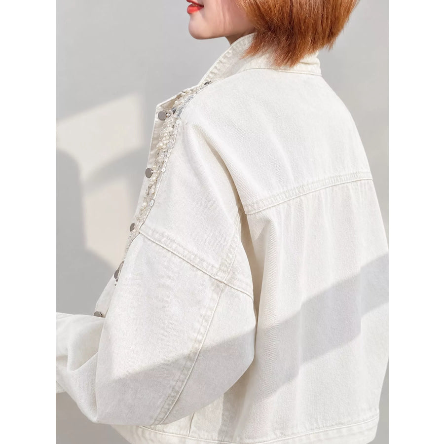 Embellished Rhinestone Snowflake Denim Jacket Apparel and Accessories