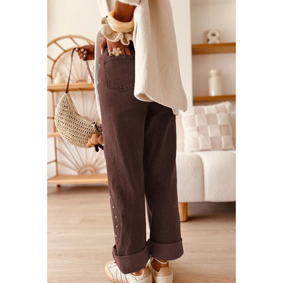 Embellished Wide-Leg Denim Jeans Apparel and Accessories