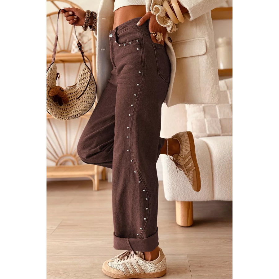 Embellished Wide-Leg Denim Jeans Apparel and Accessories