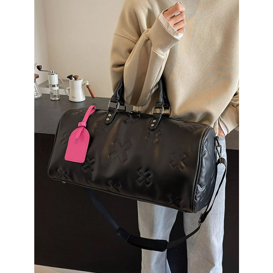 Embossed Cross Pattern Travel Duffel Bag Black / One Size Apparel and Accessories